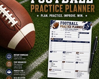 Football Practice Planner Printable PDF | Coach Practice Plan Template | Youth Football Coaching Organizer | Team Drill Planner