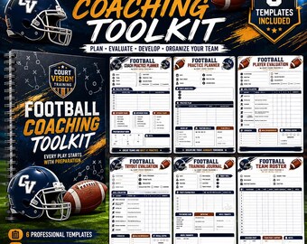 Football Coaching Toolkit | Practice Planner, Coach Planner, Player & Tryout Evaluation, Team Roster, Training Journal