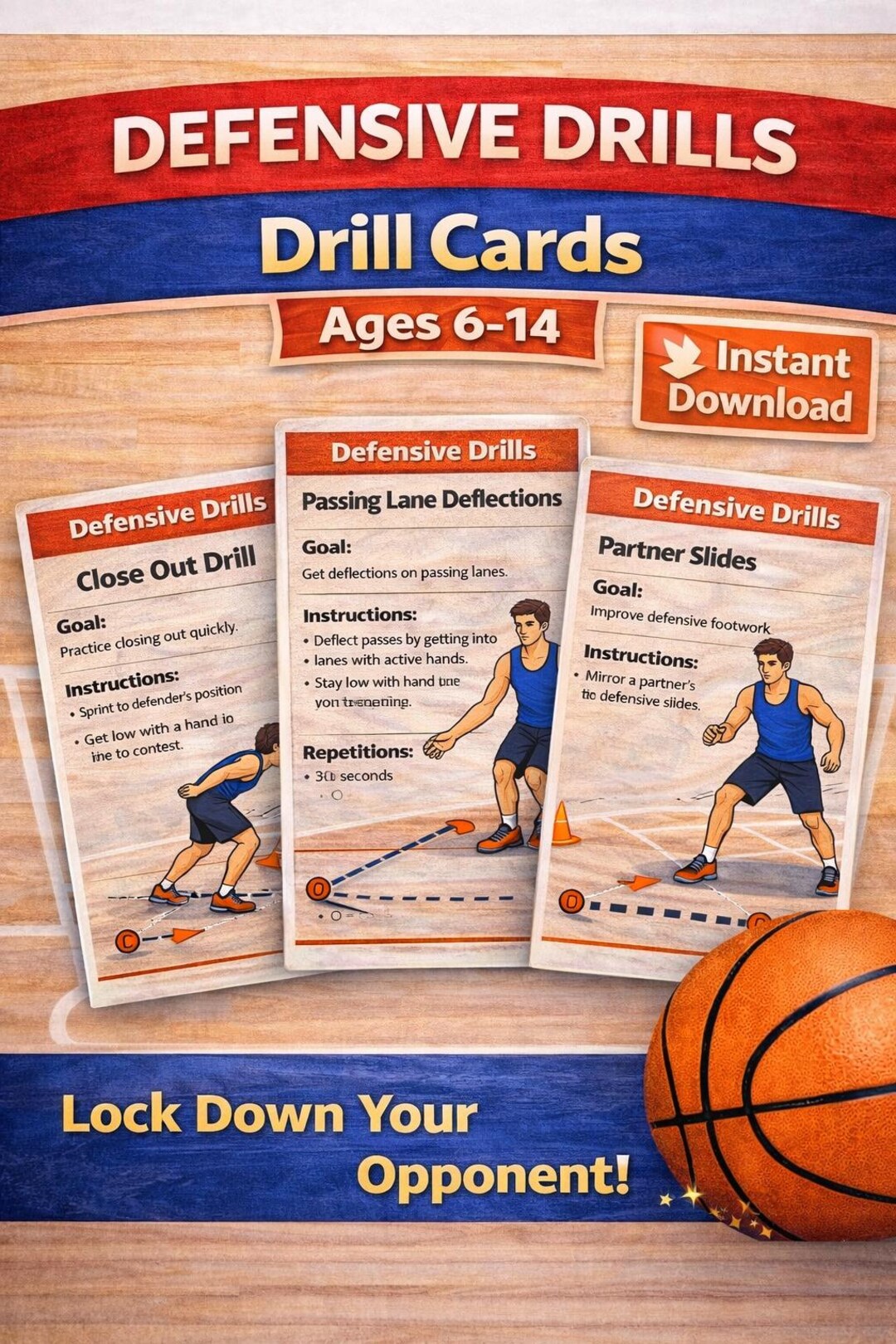 Defensive Basketball Drill Cards, Printable Defense Drills, Youth ...