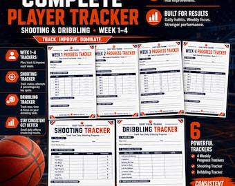 Bundel basketbalvoortgangtracker voor kinderen | Afdrukbaar trainingslogboek | pdf-trainingstracker voor basketbaltrainingen voor jongeren | Werkboek voor vaardigheidsontwikkeling