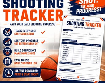 Afdrukbare basketbalschiettracker | Log schotpercentages | Basketbaltraining-tracker | Werkblad schiettraining (pdf)