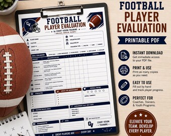 Football Player Evaluation Form | Coach Assessment Sheet | Youth Football Tryout Evaluation | Printable Coaching PDF