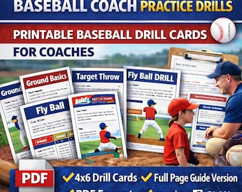 Baseball-Trainer Übungsbohrer druckbar | Baseball Drill Cards für Trainer | Jugend Baseball Übungsplaner | Little League Coaching-Tools