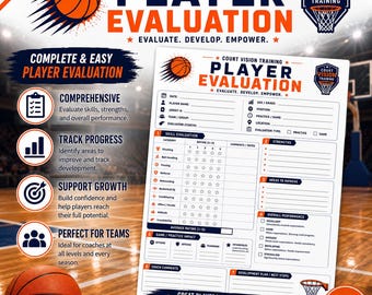 Basketball Player Evaluation Form | Coach Assessment Sheet | Basketball Tryout Evaluation Template | Printable Player Rating Sheet PDF