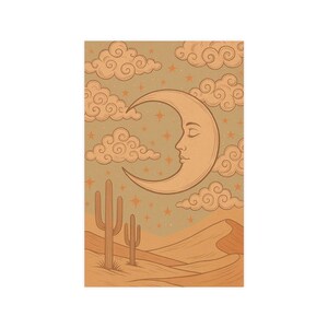 Desert Moon Poster Art Print, Boho Wall Decor, Modern Home Aesthetic, Great Gift, Living Room Decoration, Earthy Colors