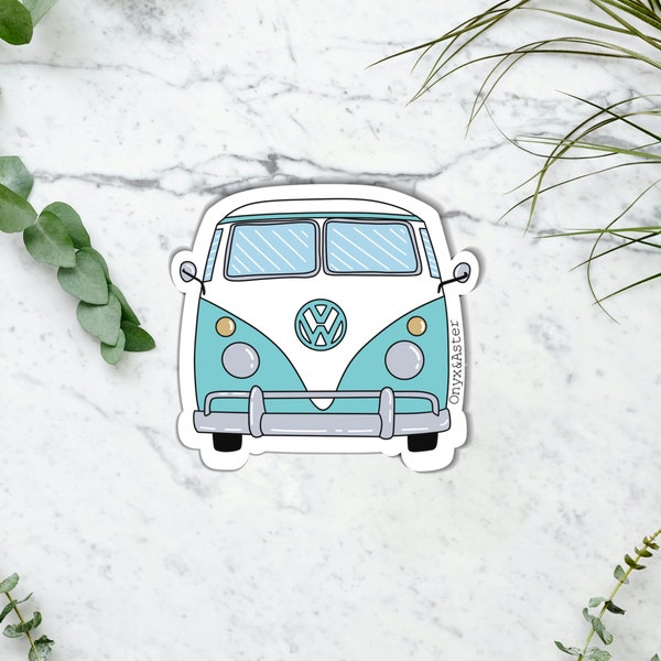 Volkswagen Van Sticker | Teal Blue Hippie Van Sticker | Groovy Sticker | Waterproof Sticker | Sticker | Cute Sticker | Travel Sticker