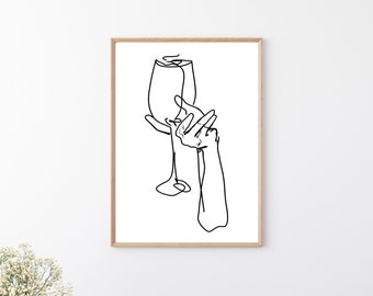 Wine Glass Line Art Print | Digital Download | Minimalist Wall Art | Alcohol Line Art Print | Line Wall Art | Printable Wall Art | Line Art