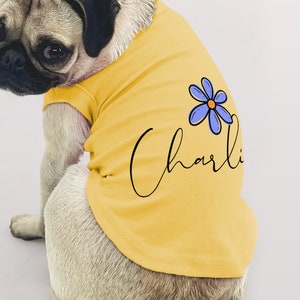 Custom Name and Flower Dog Shirt, Cotton T-shirt, Pet Clothing, Cornflower