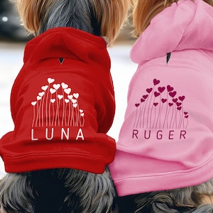 Heart Flowers, Custom Name Valentine's Day Dog hoodie, Personalized Dog Sweater