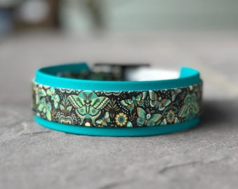 Wide Lunar Moth Dog Collar, Custom Waterproof Biothane
