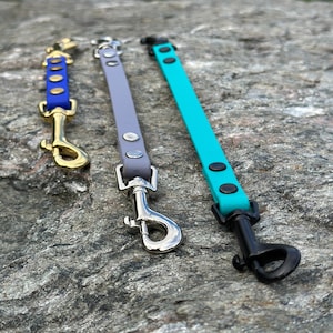 Short Safety Connector for Collar to Harness, Custom Length Strap, Waterproof Biothane
