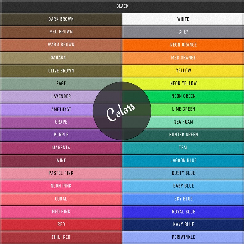 May include: A color palette chart featuring a variety of hues. The chart includes shades of brown, green, purple, pink, red, orange, yellow, and blue. The word "Colors" is in a white script font in the center of the chart.