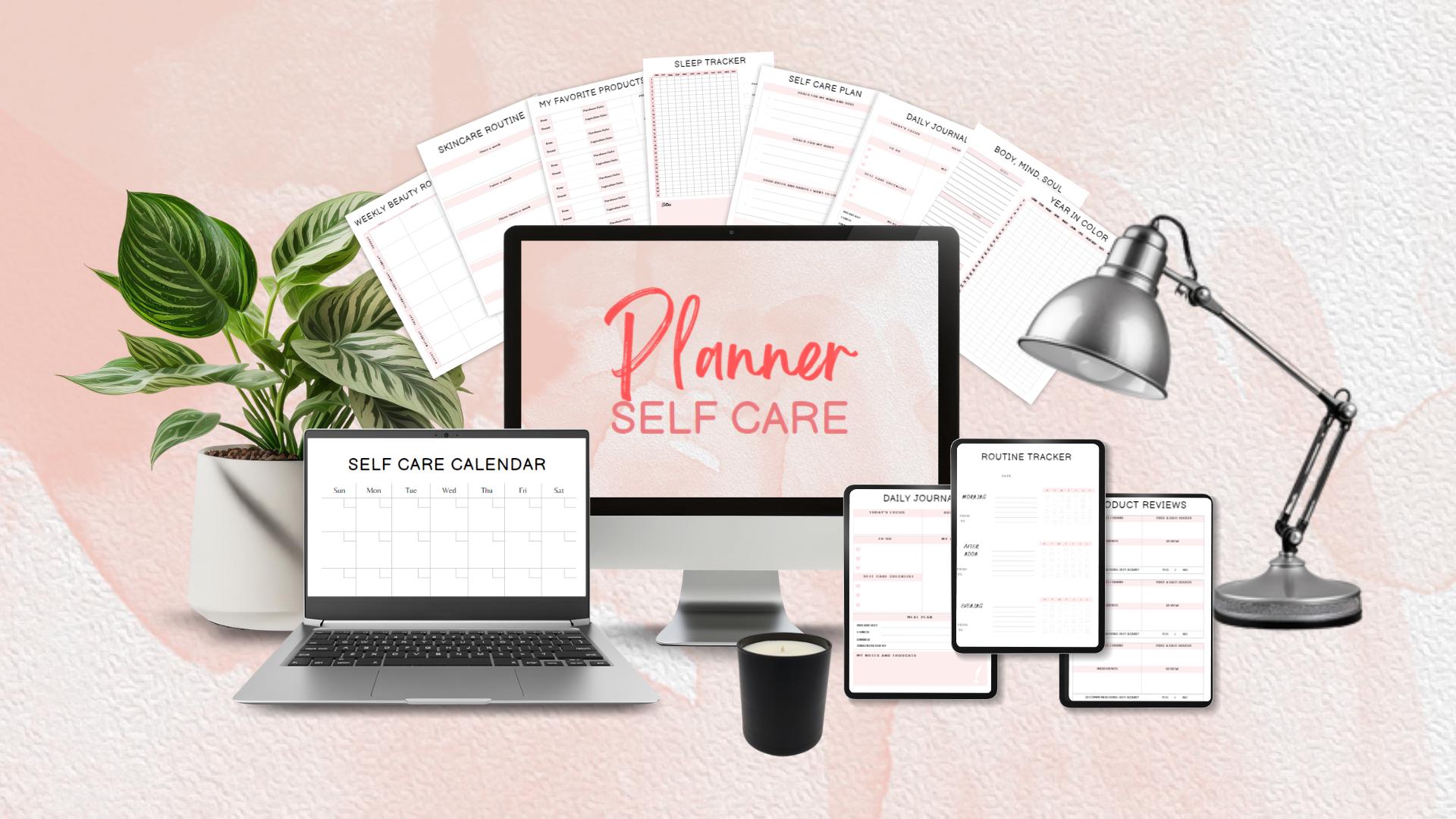 THAT GIRL 50+ Pgs Self Care Planner Level Up Glow Up Wellness Resell Editable PDF Printable Fast Selling Track Mental Health Habits & Goals