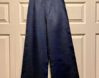 Vintage 70s Handmade Navy Blue High Waist Wide Leg Pants 26x30 Boho Retro