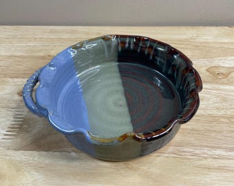 Signed Old Julian Pottery Stoneware Bowl Wm Black NC Multicolor Scalloped Edge