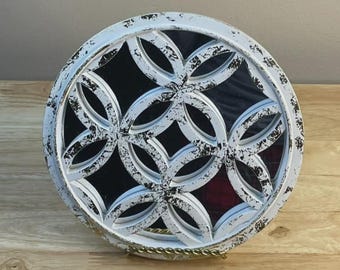 Rustic Round Wall Mirror Distressed White Gold Geometric Farmhouse 8”