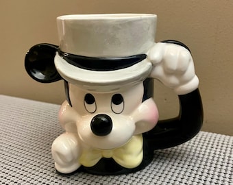 Taza vintage de Mickey Mouse con sombrero de copa de cerámica, años 80, Disney Retro