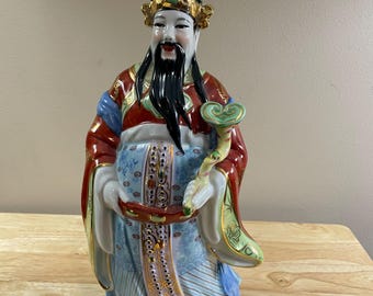 Lu Star God Porcelain Figurine Chinese God Of Wealth Cai Shen Ruyi 10.25"