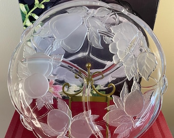 Vintage Sango Victoria & Beale Glass Divided Serving Platter 14” Forbidden Fruit Heavy Glass Boxed