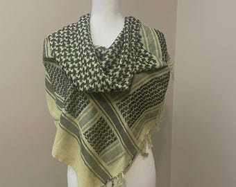 Large Keffiyeh Shemagh Scarf Beige Black Tassel Head Wrap Boho Arabian Style