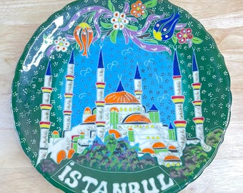 Handmade Turkish Ceramic Decorative Plate – Istanbul Mosque – Iznik Style – 9.75"