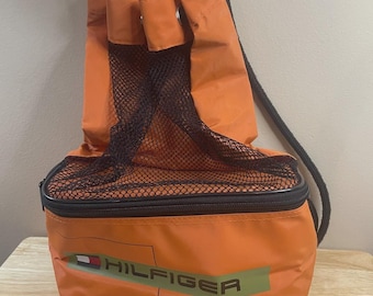 Vintage Tommy Hilfiger Orange Backpack Insulated Lunch Cooler Bag 90s Sporty School Travel Bag