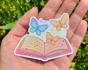 Magical Book Sticker | Butterfly Sticker | Available in Gloss or Holographic Laminate
