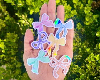 Pastel Bow Stickers 6ct: Gloss or Holographic Laminate