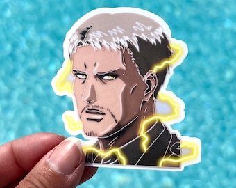 Pegatina de Reiner Braun de Attack on Titan, Armor Titan, disponible en laminado brillante o holográfico.