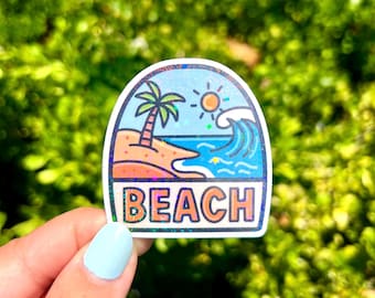 Pegatina con temática de playa / Pegatina del océano / Disponible en laminado brillante o holográfico