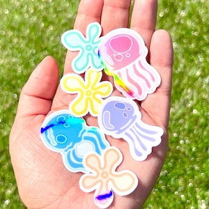 Spongebob Flower & Jellyfish Stickers 6pack Available in Gloss or  Holographic Laminate 