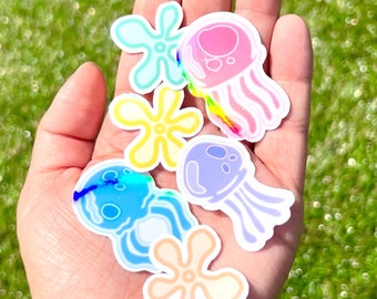 SpongeBob Flower & Jellyfish Stickers 6pack | Available in Gloss or Holographic Laminate