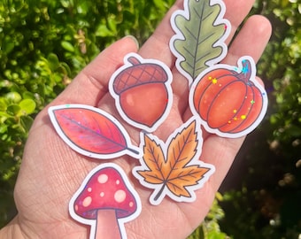 Pegatinas de otoño / 6 unidades / Disponibles en laminado brillante o holográfico