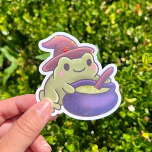 Cute Witch Frog  | Halloween Sticker | Available in Gloss or Holographic Laminate