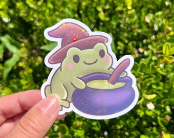 Cute Witch Frog  | Halloween Sticker | Available in Gloss or Holographic Laminate