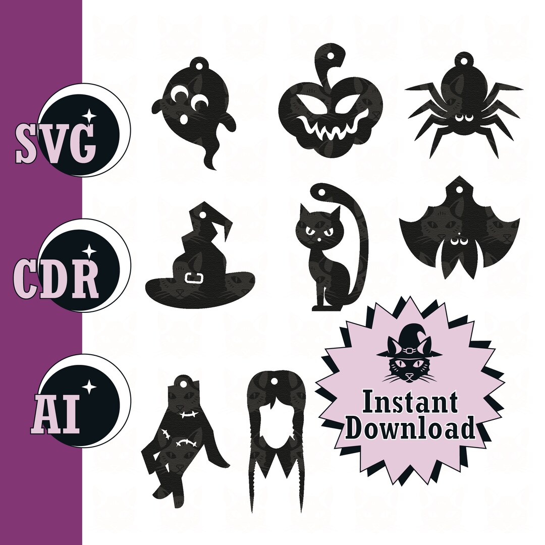 Halloween Earrings Pendant Set Bundle Wednesday Cat Bat Etsy