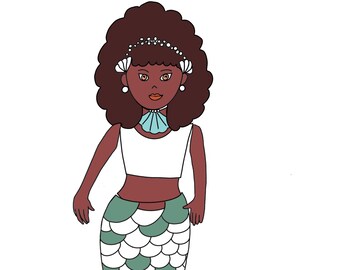 Black Mermaid Paper Doll | Printable Activity for kids