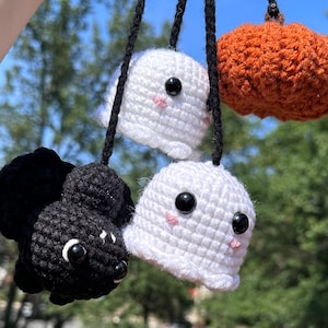 Halloween Car Hanging Crochet Pattern, Ghost, Bat & Pumpkin, Car Accessory