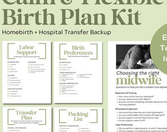 Homebirth Editable Birth Plan Template | Homebirth + Hospital Transfer Backup | Midwife Questions & Packing Lists PDF