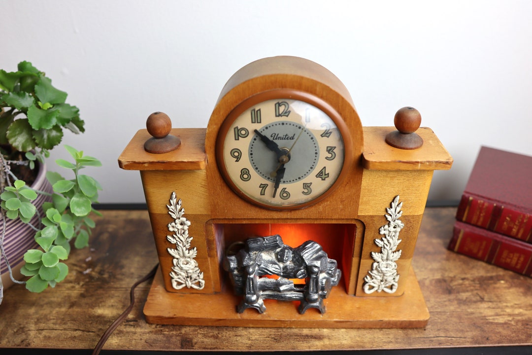 United Clock Company Electric Fireplace 1950 Table Shelf Etsy