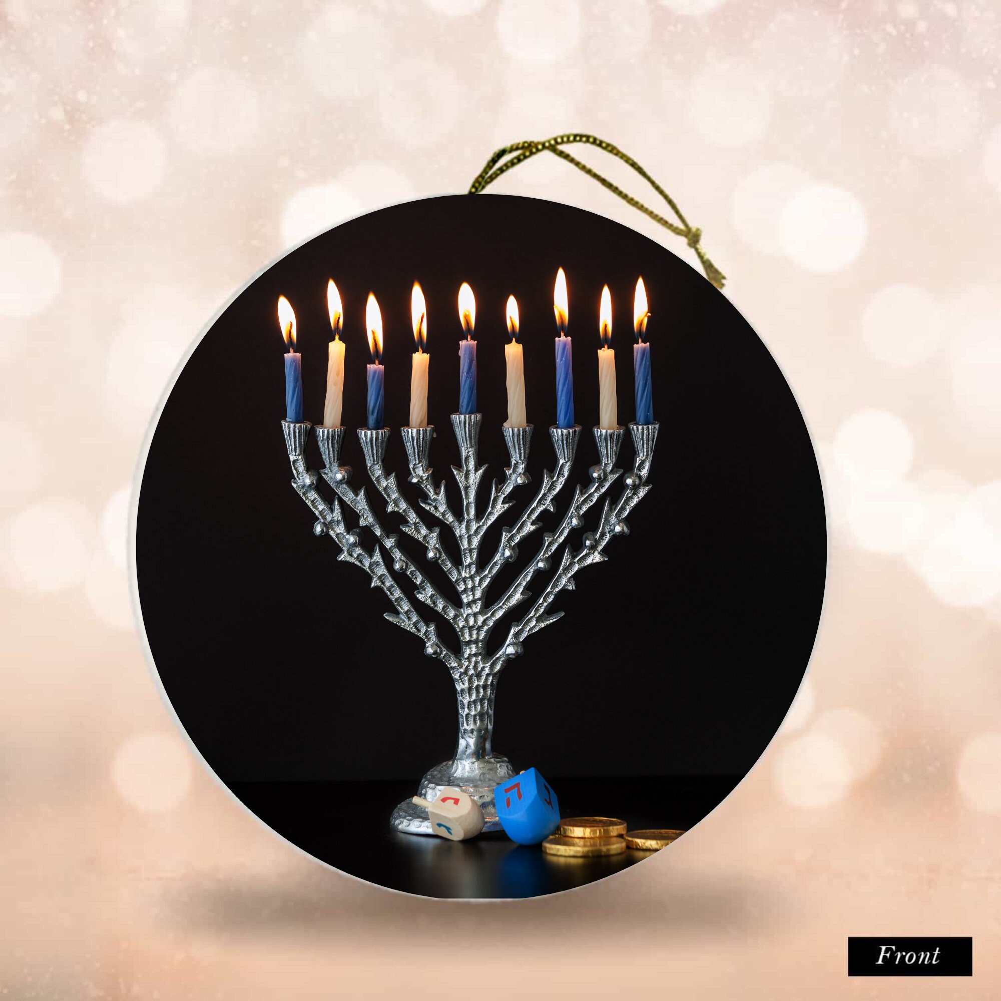 Menorah Candelabra Ornament, Jewish Menorah Ornament, Love Yourself