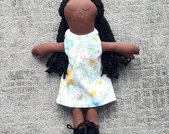 Handmade Fabric Rag Doll, Black and Brown Rag Doll, Baby first doll, cloth doll with clothes, Multiracial Cloth Doll, Baby Shower Gift