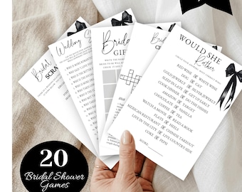 Black Bow Bridal Shower Games Bundle, Tying the Knot Bridal Shower Games, Coquette Bridal Shower Activities, 20 Printable Games