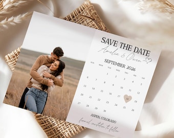 Photo personnalisée moderne, modèle de calendrier avec réservez, faire-part de calendrier de mariage, carte de mariage numérique (téléchargement instantané)