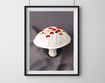 PRINTABLE Fall Wall Decor, Mushroom Wall Art, Embroidered Art , Autumn Art, Mushroom Decor, Fall Decor, Mushroom Print, Autumn Decor