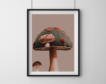PRINTABLE Fall Wall Decor, Mushroom Wall Art, Embroidered Art , Autumn Art, Mushroom Decor, Fall Decor, Mushroom Print, Autumn Decor