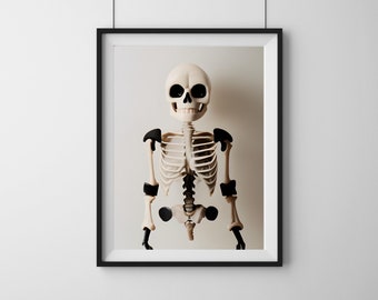 UTSKRIVBAR Halloween väggdekor, skelettväggkonst, Halloweenväggkonst, skelettdekor, Halloweendekor, minimalistisk väggkonst, Halloweentryck