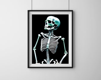 UTSKRIVBAR Halloween väggdekor, skelettväggkonst, Halloweenväggkonst, skelettdekor, Halloweendekor, minimalistisk väggkonst, Halloweentryck