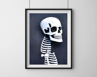 UTSKRIVBAR Halloween väggdekor, skelettväggkonst, Halloweenväggkonst, skelettdekor, Halloweendekor, minimalistisk väggkonst, Halloweentryck