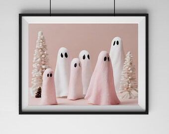 PRINTABLE Christmas Wall Decor, Pink Ghost Wall Art, Ghost Wall Art, Pink Ghost Decor, Christmas Decor, Minimal Wall Art, Christmas Print